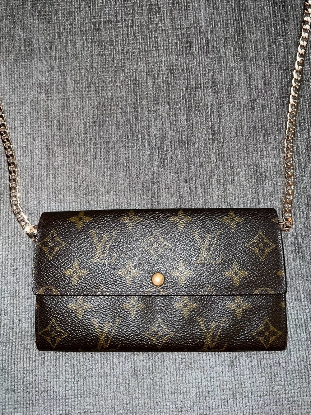 Louis Vuitton Brown Monogram Wallet with Gold Chain